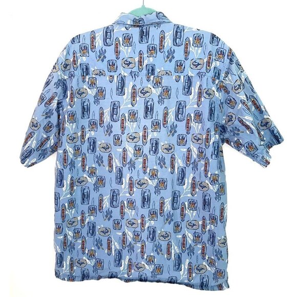 OP Sport Tiki Print Shirt Mens Size Large L Vintage Button Up Pure Cotton Blue - Picture 11 of 11